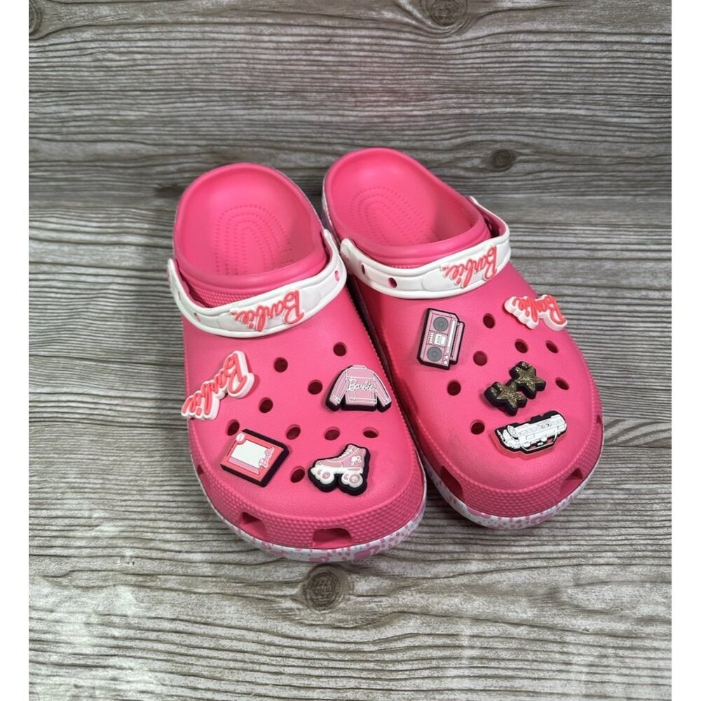 CROCS Classic BARBIE Electric Pink W/Jibbitz Charms Clogs Men’s Size 11